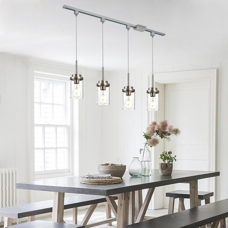 MELUCEE 4 Pack H Track Lighting Pendants Brushed Nickel Ceiling Track Hanging Light Fixtures with Clear Glass Shades, Compatible with H Type Track Lighting Rail, E26 Socket - Image 2